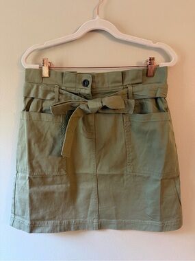 Blu Pepper- Olive Green Mini Skirt with Paperbag Waist & Tie